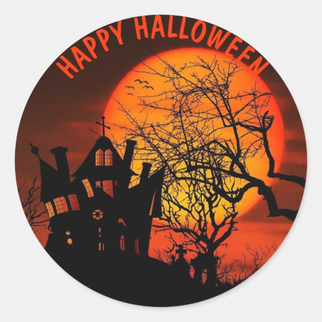 Halloween Full Moon Haunted House Horror Night Cla Classic Round Sticker (Front)