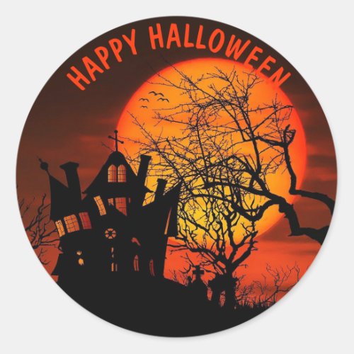 Halloween Full Moon Haunted House Horror Night Cla Classic Round Sticker