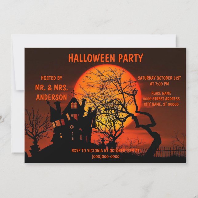 Halloween Full Moon Haunted House Horror Night Invitation (Front)