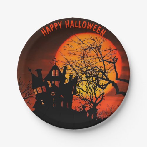 Halloween Full Moon Haunted House Horror Night Pap Paper Plates