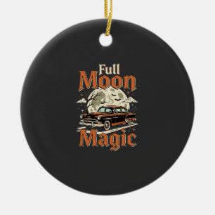 Halloween Full Moon Magic Vintage Car Ceramic Ornament