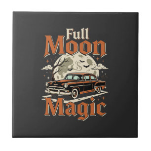 Halloween Full Moon Magic Vintage Car Ceramic Tile