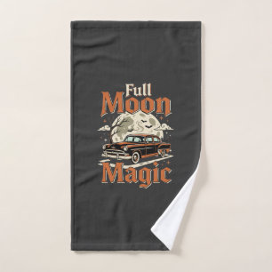 Halloween Full Moon Magic Vintage Car Hand Towel