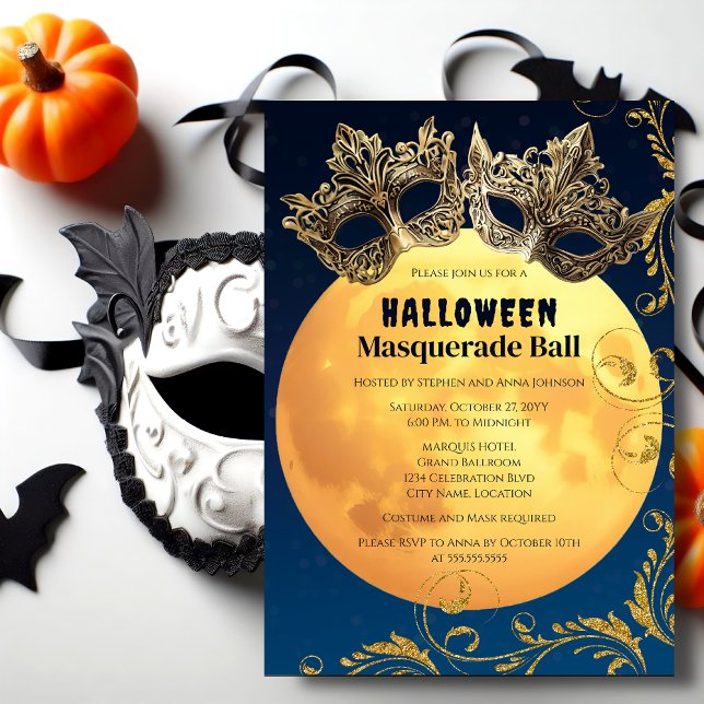 Halloween Full Moon Masquerade Ball Invitation (Halloween full moon masquerade ball invitation front.)