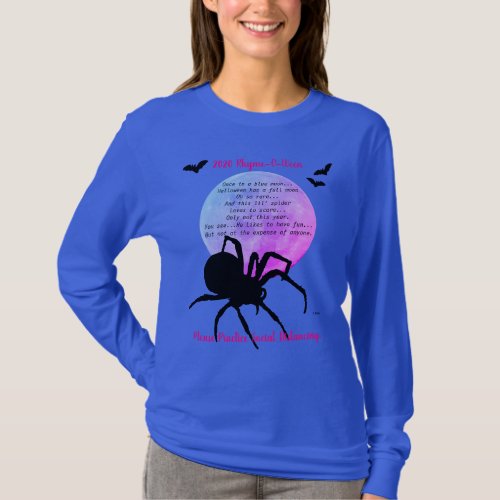 Halloween Full Moon _  Spider on Blue Longsleeve T_Shirt