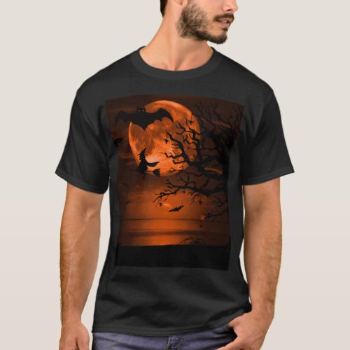 Halloween full moon spooky day of the dead night T_Shirt