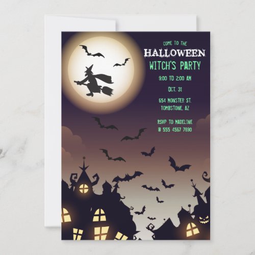 Halloween Full Moon Witch Party Fun Festive Invitation