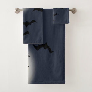 Halloween Full Moon With Bats Bath Towel Set