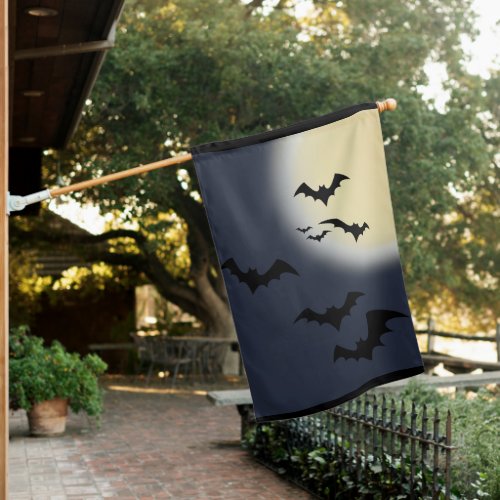Halloween Full Moon With Bats House Flag