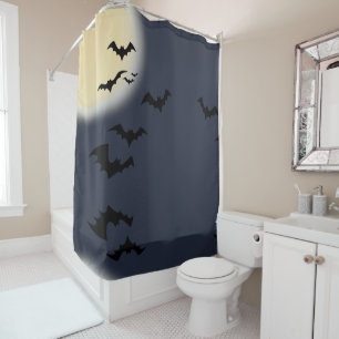 Halloween Full Moon With Bats Shower Curtain