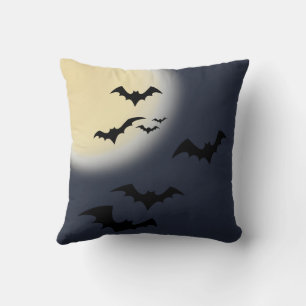Halloween Full Moon With Bats Throw Pillow