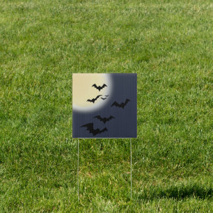 Halloween Full Moon With Bats Yard Sign