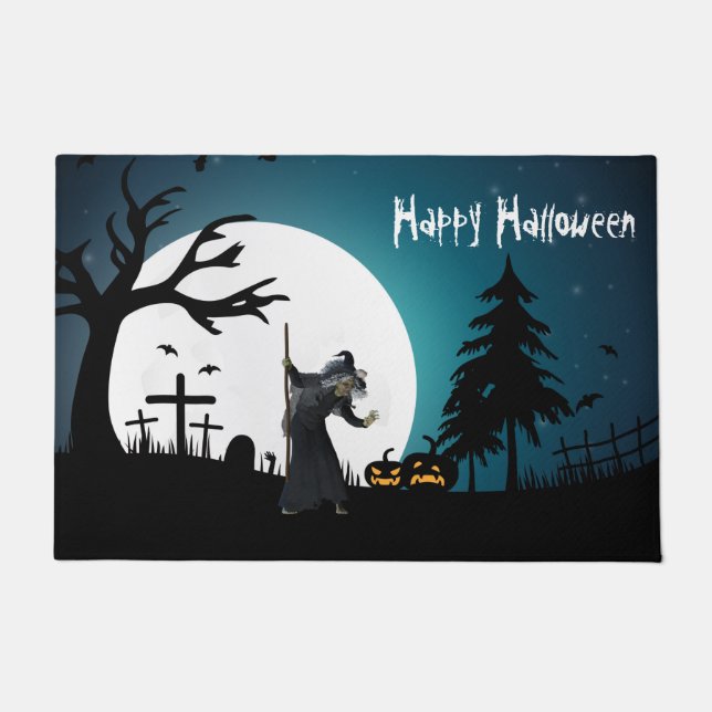 Halloween Fullmoon Witch  Doormat (Front)