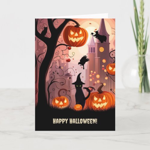 Halloween Fun Black Cat Jack O Lantern Super Cute Card
