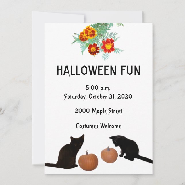  Halloween Fun Black Kittens Pumpkins Marigolds  Invitation (Front)