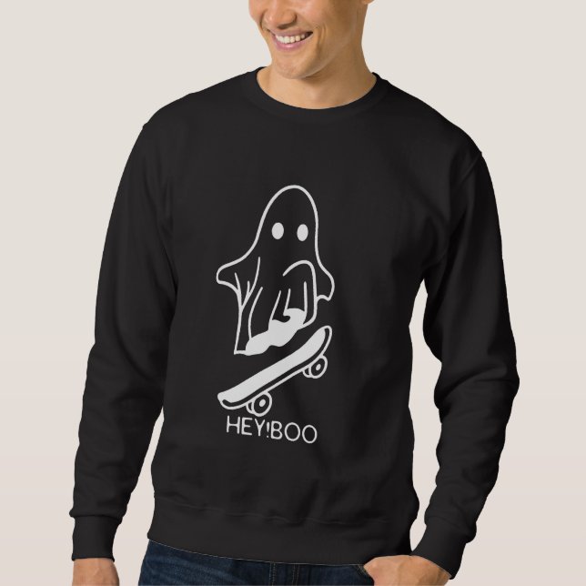Halloween Fun Meets Skateboard Passion in Hey Boo  Sweatshirt (Front)