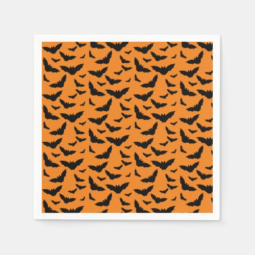 Halloween Fun Orange Black Flying Bats  Napkins