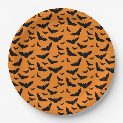 Halloween Fun Orange Black Flying Bats  Paper Plates