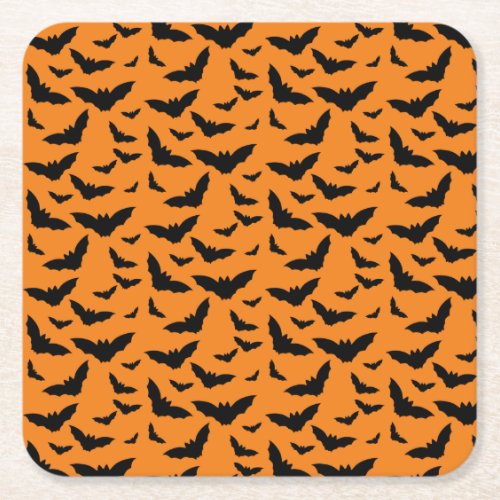 Halloween Fun Orange Black Flying Bats  Square Paper Coaster