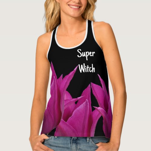 Halloween fun party Super Witch pink floral black Tank Top
