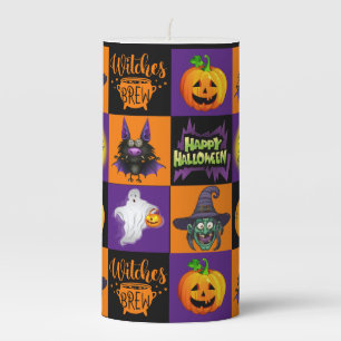 Halloween Fun Pumpkin Witch Ghost Bat Medium 6" Pillar Candle