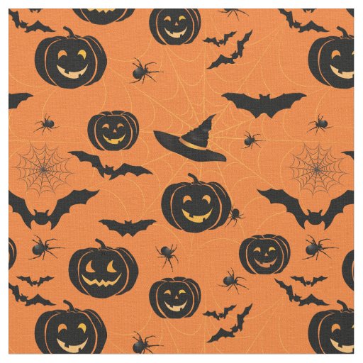 Halloween Fun Pumpkins & Witch Hats Pattern Fabric | Zazzle