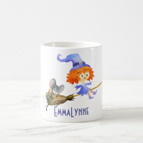 Halloween Fun Purple Witch Flying Broom Girly Name Coffee Mug