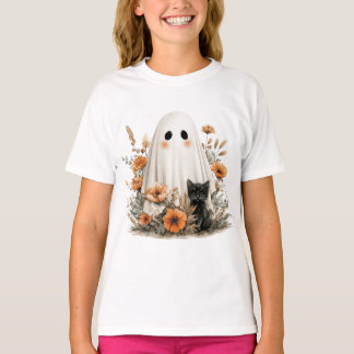 Halloween Fun T-Shirt - Cute Ghost & Kittie