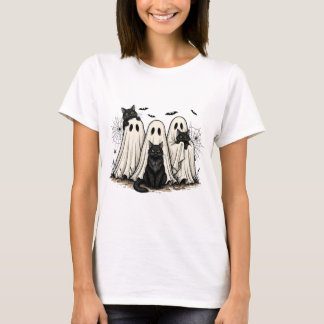 Halloween Fun T-Shirt - Ghost and Black Cats
