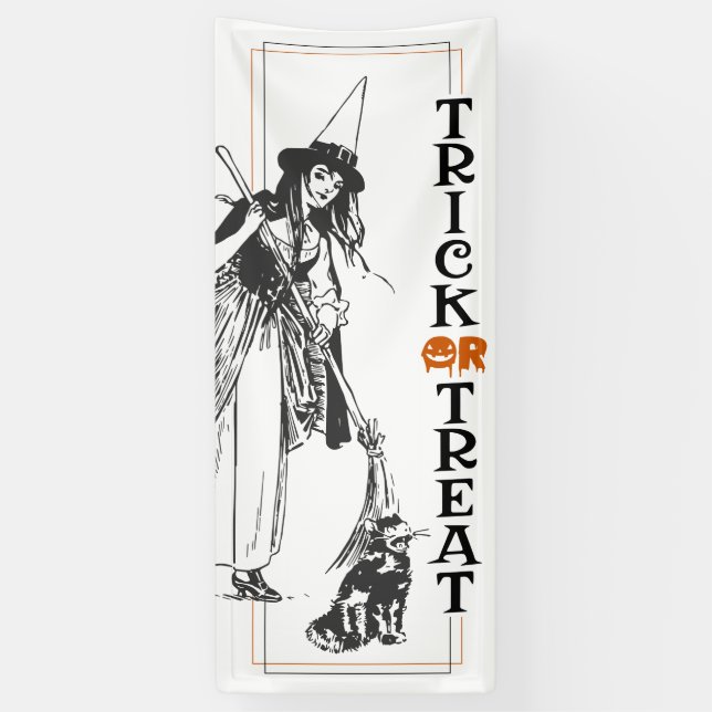 Halloween Fun | Witch and Cat Trick or Treat Door Banner (Vertical)