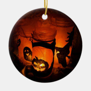 Halloween Fun with Pumpkins, Ghost & Witches, ZSSG Ceramic Ornament