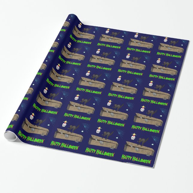 Halloween Fun with spooky coffin Wrapping Paper (Unrolled)