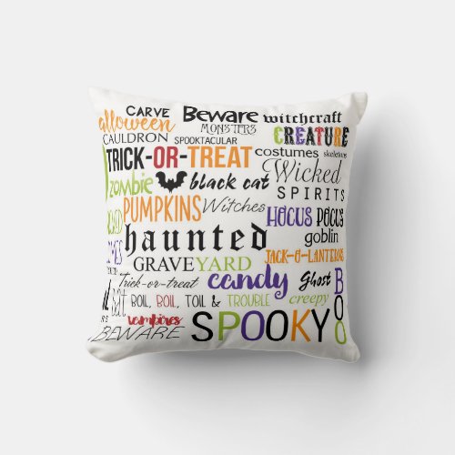 Halloween Fun with Words Typography Throw Pillow