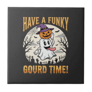 Halloween Funky Gourd Time Ghost Pumpkin Ceramic Tile