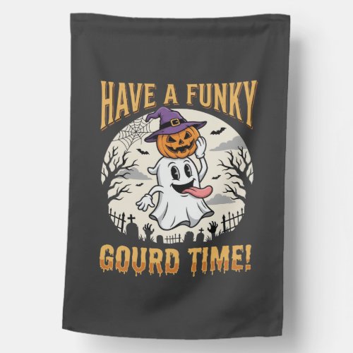 Halloween Funky Gourd Time Ghost Pumpkin House Flag