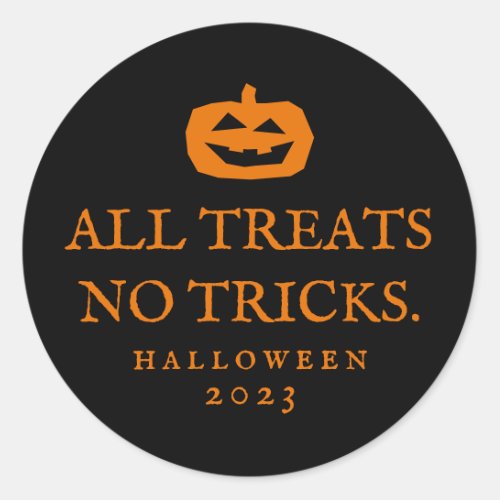 Halloween funny all treats no tricks favor sticker