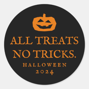 Halloween funny all treats no tricks favor sticker