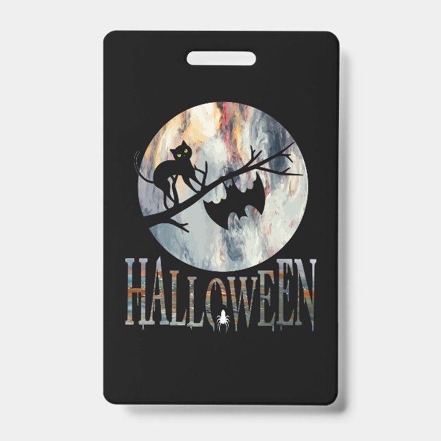 Halloween Funny Cat Halloween Birthday Badge (Front)