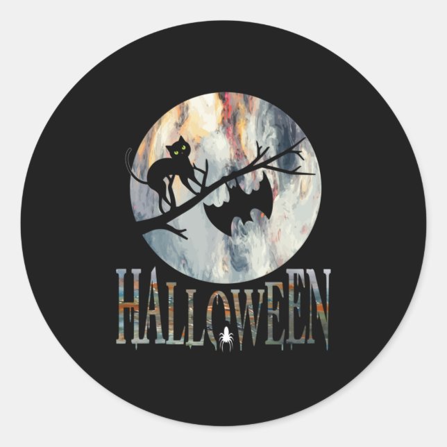 Halloween Funny Cat Halloween Birthday Classic Round Sticker (Front)