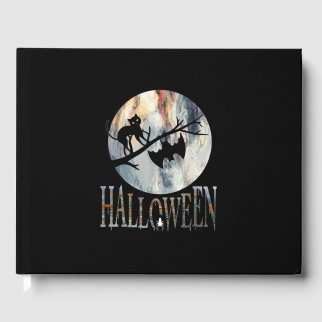 Halloween Funny Cat Halloween Birthday Guest Book (Front)