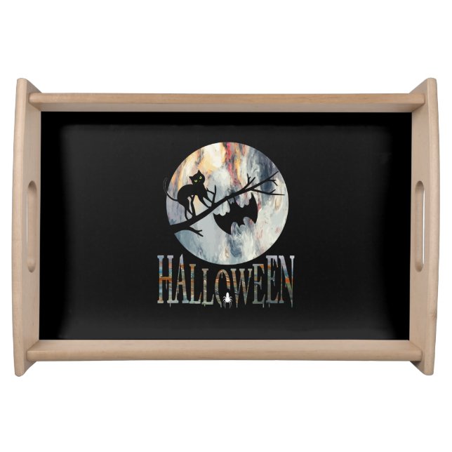 Halloween Funny Cat Halloween Birthday Serving Tray (Front)