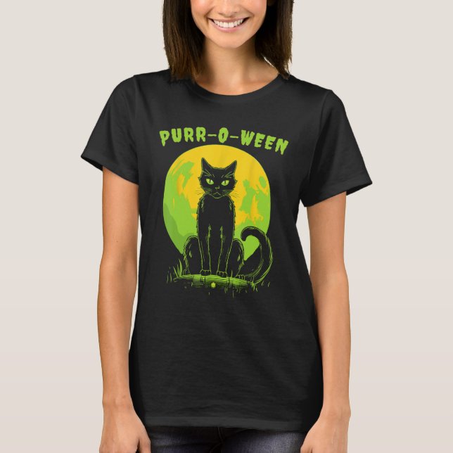Halloween Funny Cat Purr-o-ween T-Shirt (Front)