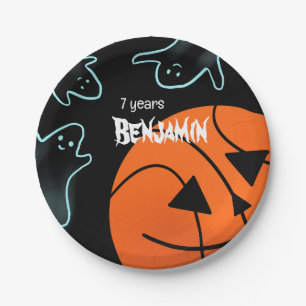 Halloween funny cute basketball ghost birthday paper plates