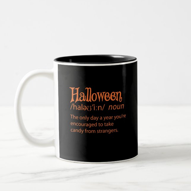 Halloween Funny Dictionary Definition Two-Tone Coffee Mug (Left)