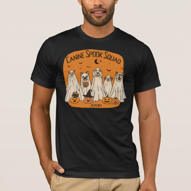 Halloween funny dogs ghosts pumpkins Spook Squad T-Shirt (Front)