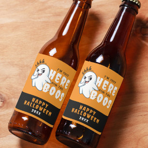 Halloween Funny Ghost Pun Just Here for the Boos Beer Bottle Label