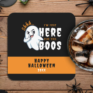 Halloween Funny Ghost Pun Just Here for the Boos Square Paper Coaster
