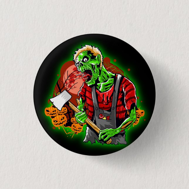 Halloween Funny Green Zombie Ax on   Button (Front)