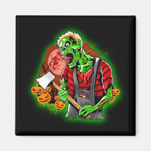 Halloween Funny Green Zombie Ax on Magnet