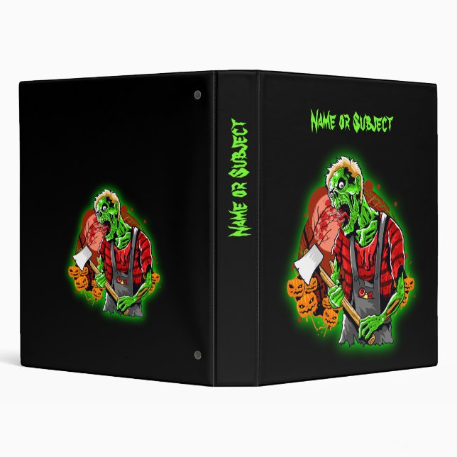 Halloween Funny Green Zombie Axe on 3 Ring Binder (Background)
